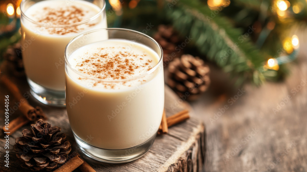 Homemade Eggnog with Cinnamon and Whipped Cream. Lait de Poule, Eggnog Month. Homemade Eggnog with Cinnamon and Whipped Cream. Lait de Poule, Eggnog Month.
