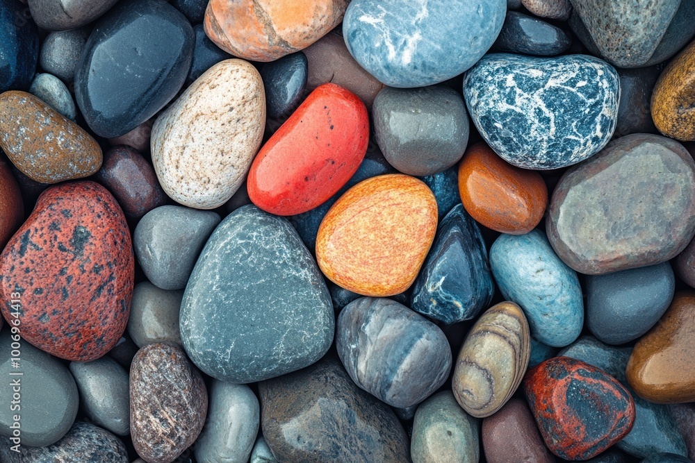 Colorful Display of Smooth Pebbles on Ground Colorful Display of Smooth Pebbles on Ground