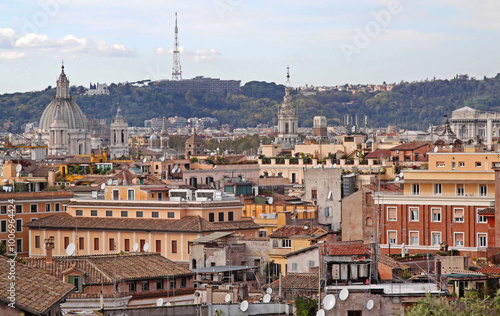 Aerial View of Old City Rome Italy at Autumn Day Cityscape