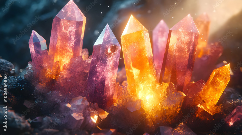 Glowing Crystal Cluster 3D Illustration Glowing Crystal Cluster 3D Illustration