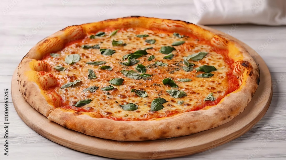 Golden margarita pizza with herbs, bright tomato sauce, rustic Italian ambiance Golden margarita pizza with herbs, bright tomato sauce, rustic Italian ambiance