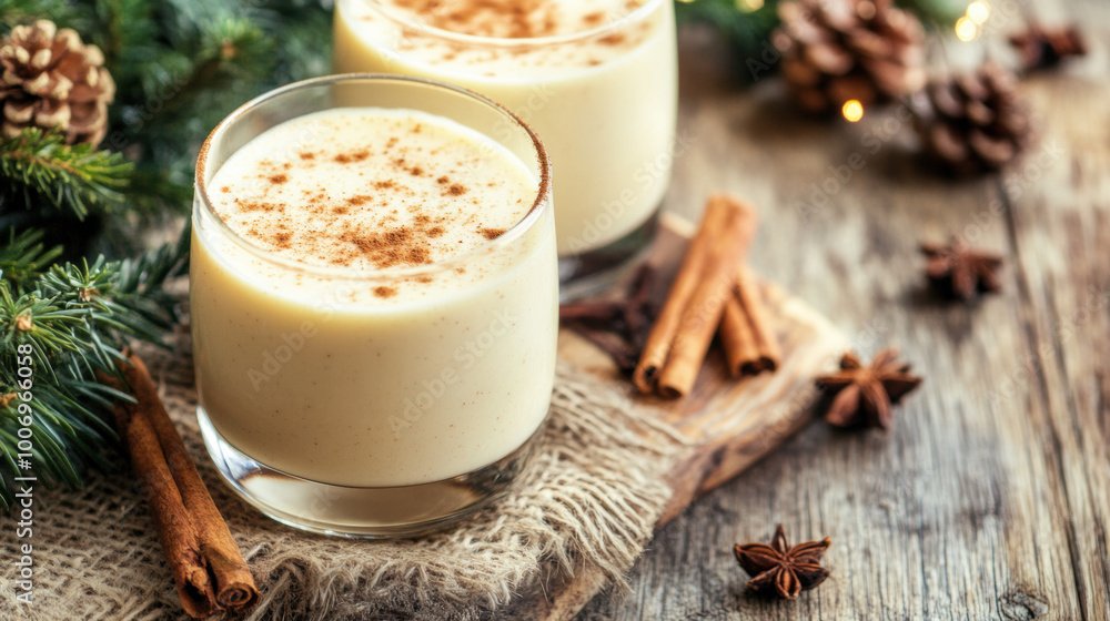 Homemade Eggnog with Cinnamon and Whipped Cream. Lait de Poule, Eggnog Month. Homemade Eggnog with Cinnamon and Whipped Cream. Lait de Poule, Eggnog Month.