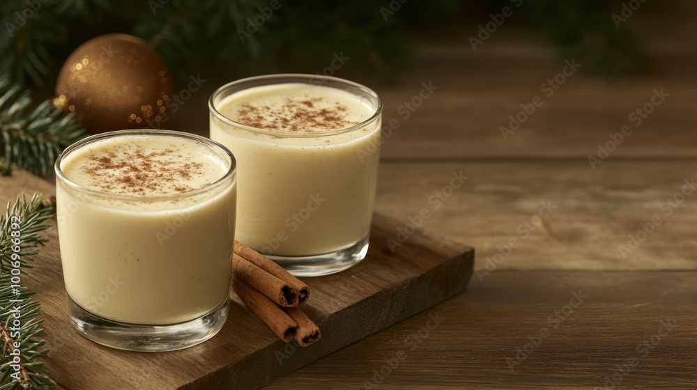 Homemade Eggnog with Cinnamon and Whipped Cream. Lait de Poule, Eggnog Month. Homemade Eggnog with Cinnamon and Whipped Cream. Lait de Poule, Eggnog Month.