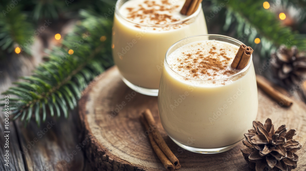 Homemade Eggnog with Cinnamon and Whipped Cream. Lait de Poule, Eggnog Month. Homemade Eggnog with Cinnamon and Whipped Cream. Lait de Poule, Eggnog Month.
