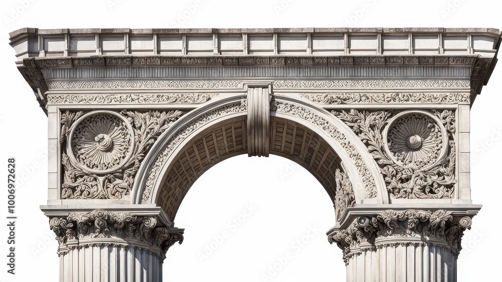 Fototapeta premium A detailed architectural arch featuring ornate carvings and classical design elements.