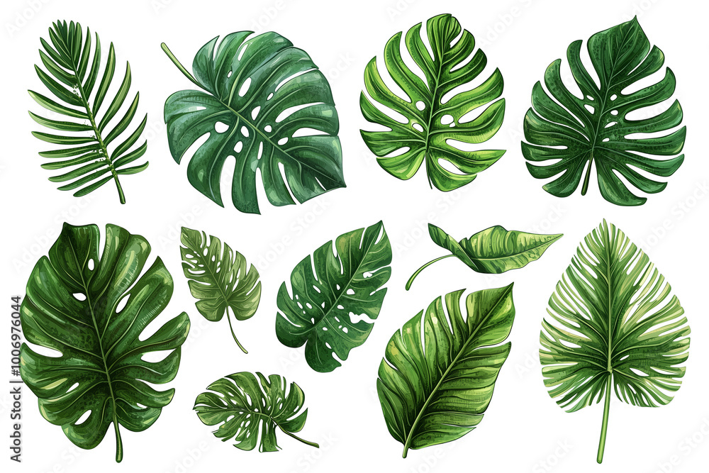 Obraz premium Tropical Leaves Illustration: Lush Green Foliage for Nature Designs