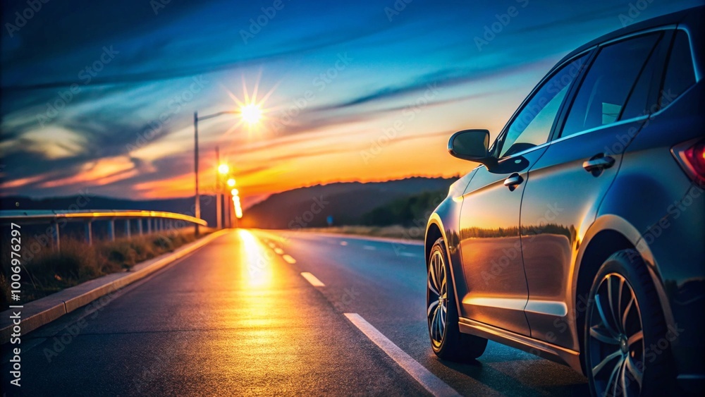 Car on street, template background image for banner with full copy space. Car on street, template background image for banner with full copy space.