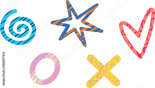 set of abstract drawn elements with patterns