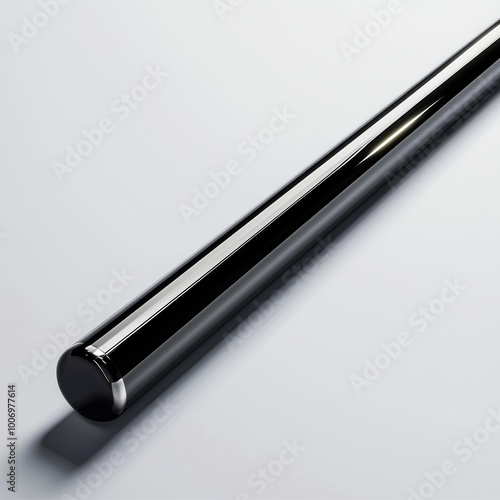 composition features a snooker cue laid flat focusing on its grip and tip. Soft shadows enhance the simplicity of the arrangement against a bright clean background.