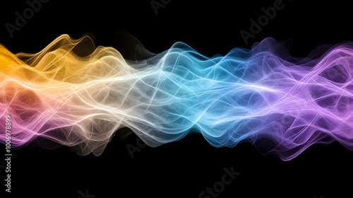 Abstract Wavy Lines in Yellow  Blue  and Purple on Black Background photo