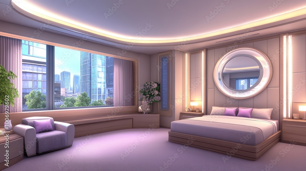 This inviting bedroom showcases light beige walls, a stylish boho bed adorned with soft blankets and pillows, and a warm wooden chair, creating a tranquil and cozy atmosphere This inviting bedroom showcases light beige walls, a stylish boho bed adorned with soft blankets and pillows, and a warm wooden chair, creating a tranquil and cozy atmosphere