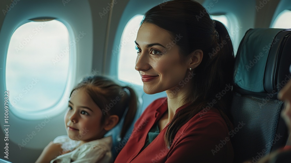 Family On An Airplane Enjoying Their Flight Experience Family On An Airplane Enjoying Their Flight Experience