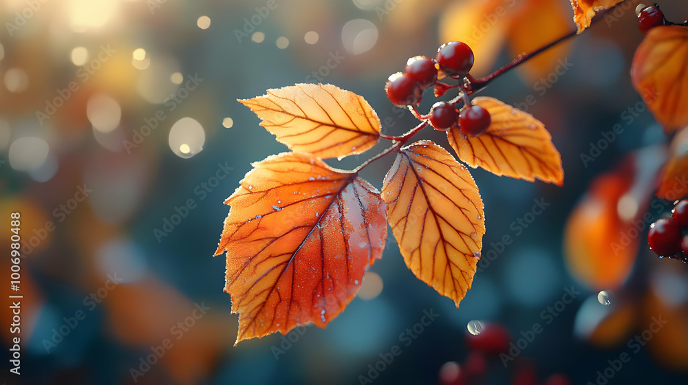 Autumn Leaves With Dew Drops, A Beautiful Autumn Nature Photo Autumn Leaves With Dew Drops, A Beautiful Autumn Nature Photo