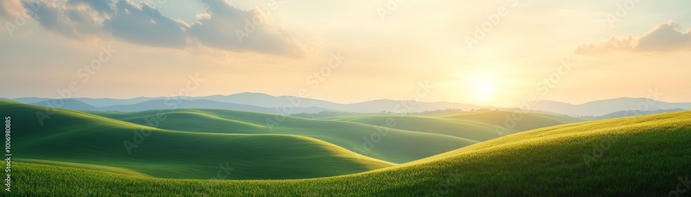 Rolling Green Hills at Sunset with Golden Light Rolling Green Hills at Sunset with Golden Light