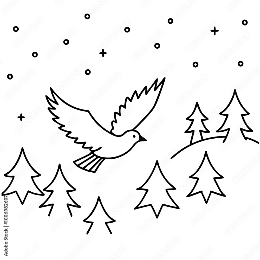 Vector Illustration of a Bird Gliding Through a Snowy Forest Amidst Gentle Snowflakes
Vector Illustration of a Bird Gliding Through a Snowy Forest Amidst Gentle Snowflakes