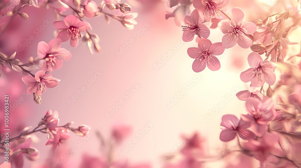 spring pink cherry blossom floral frame design with copy space and color background spring pink cherry blossom floral frame design with copy space and color background