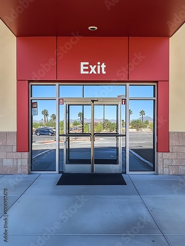 A simple emergency exit door featuring a solid steel construction, equipped with a horizontal push bar for quick exit.  photo