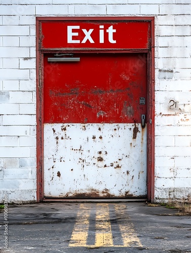 A simple emergency exit door featuring a solid steel construction, equipped with a horizontal push bar for quick exit.  photo