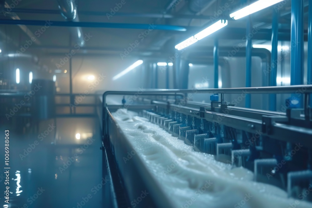 Obraz premium Milk processing plant flow pasteurization units for milk safety