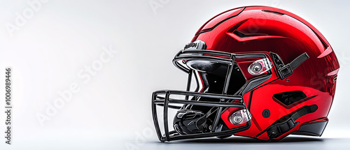 A vibrant red football helmet showcasing modern design and safety features, ideal for sports-related content and marketing. photo