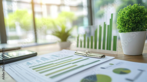 Green finance workshop educating professionals on investing in sustainable industries, with charts showing the benefits of green portfolios