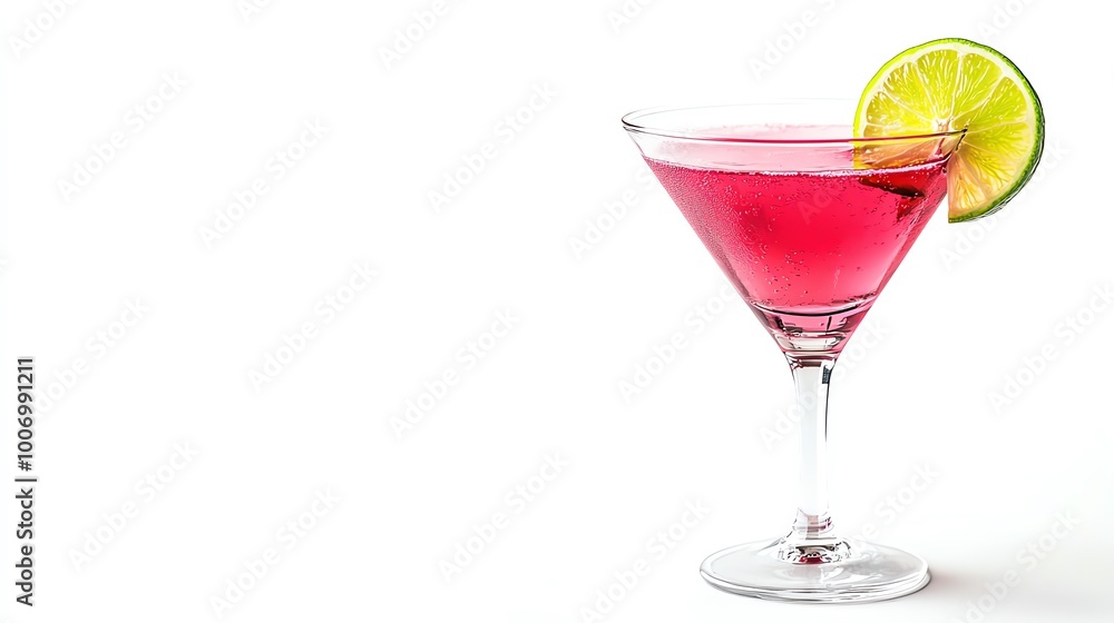 Vibrant pink cocktail in a martini glass, lime wedge garnish, colorful and refreshing, isolated on white background, studio lighting Vibrant pink cocktail in a martini glass, lime wedge garnish, colorful and refreshing, isolated on white background, studio lighting