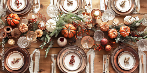 Fancy tablescape for thanksgiving day celebration.