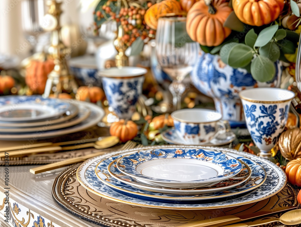 Fototapeta premium Fancy tablescape for thanksgiving day celebration.