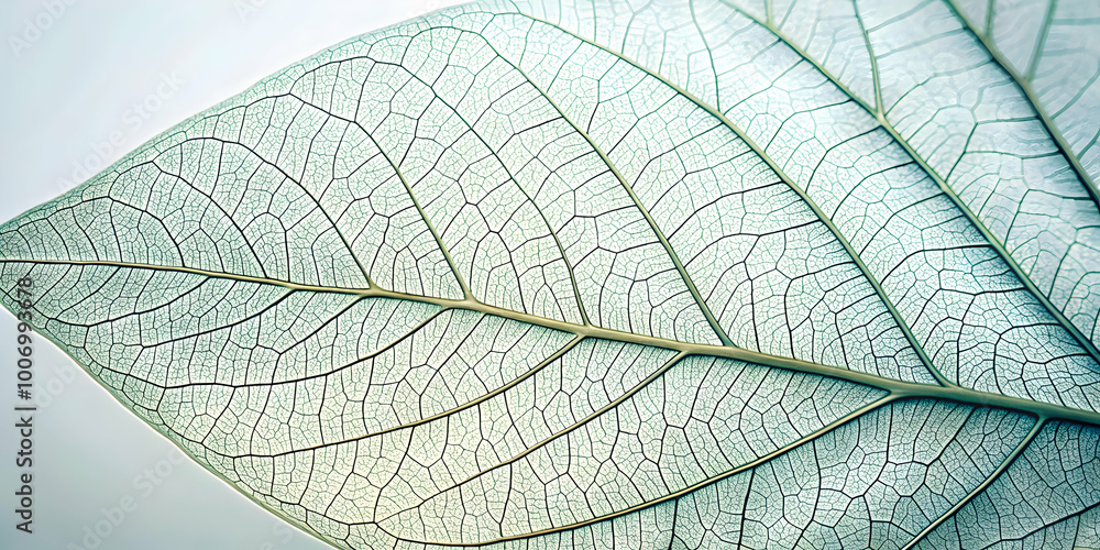 Obraz premium Delicate Leaf Veins: A close-up view of a leaf, revealing the intricate network of veins, symbolizing nature's delicate beauty and intricate design. 