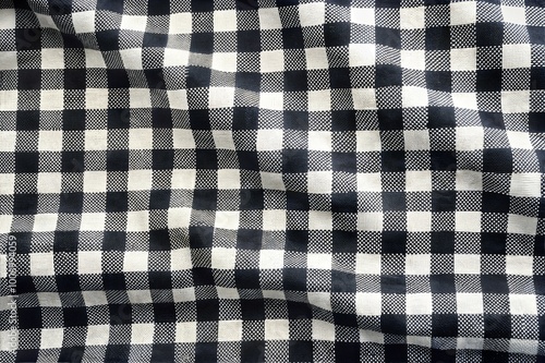 A black and white checkered fabric lies smoothly over a surface, its soft folds creating an inviting texture and visual interest in the material. Generative AI
