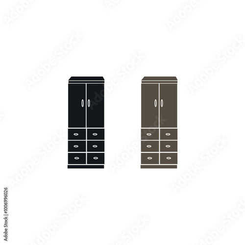 Wardrobe Cabinet Black and White Square Icon Vector