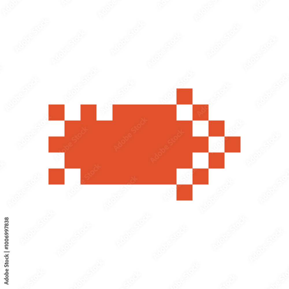 Obraz premium Pixelated red arrow. Button design isolated on white background. Vector pointing sign