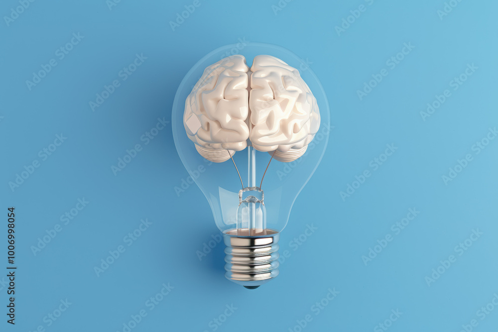 Brain Power: A lightbulb with a brain inside, symbolizing a brilliant idea, innovation, and the power of intellect.  