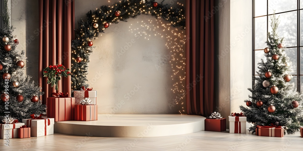 product podium stand with christmas theme background product podium stand with christmas theme background