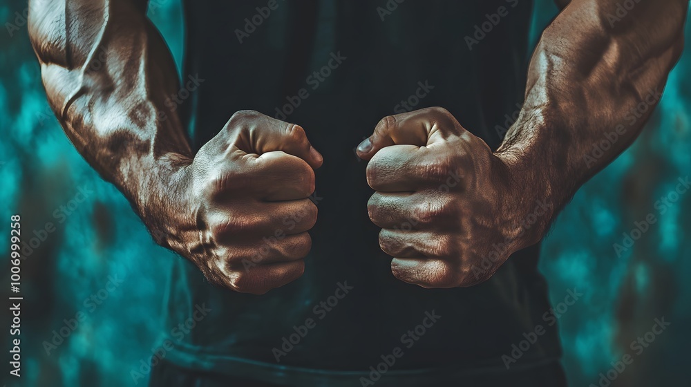 Strong man hands with muscles