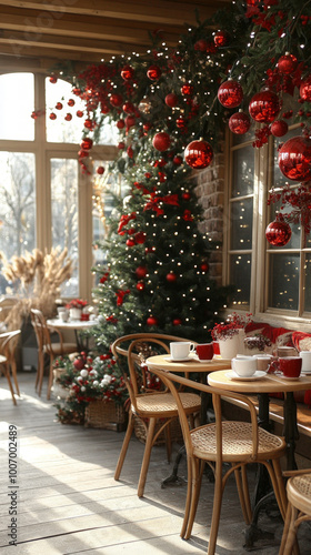 A cozy cafe interior adorne...