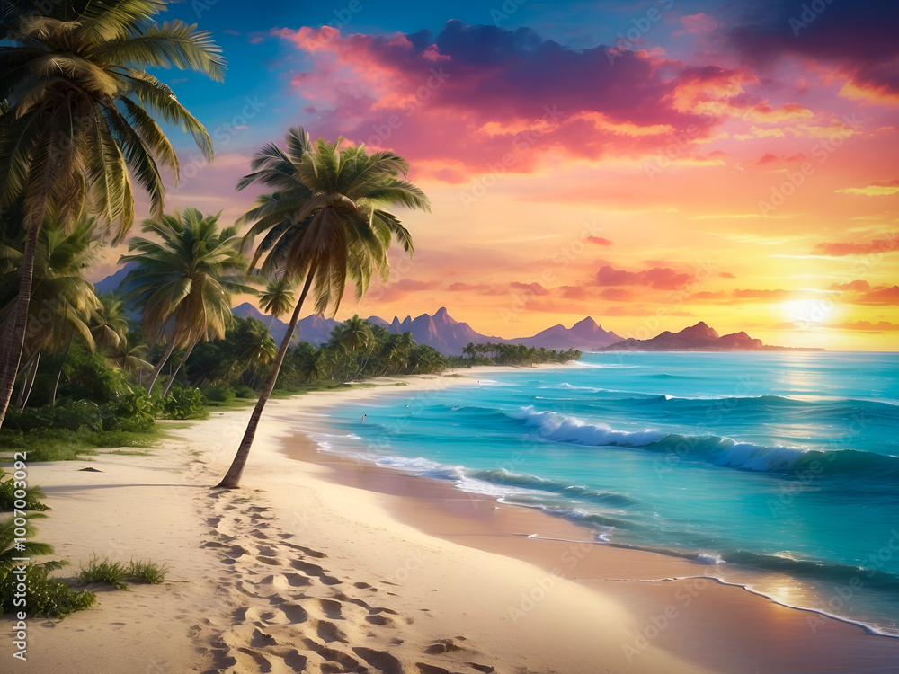 Tranquil Tropical Beach at Sunset Tranquil Tropical Beach at Sunset