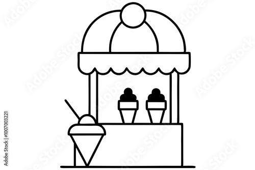 Delightful Vintage Ice Cream Stand Vector Art Showcasing Colorful Ice Cream Varieties 