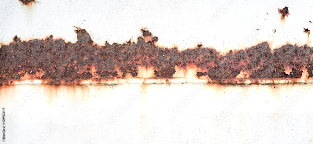 Fototapeta premium Rust on white metals plate texture.Corrosive grunge rusted on old iron.The pattern of grunged rust on wall use as illustration for presentation background.Rusty corrosion and oxidized background.