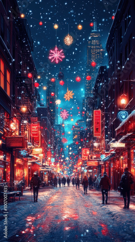 festive street scene with s...