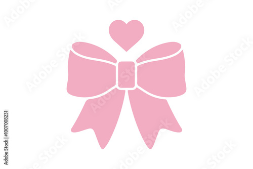 Pink bow. Doodle vector illustration. Simple hand drawn icon on white for design