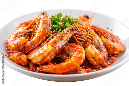 Prawns fried with garlic and spice tomato sauce