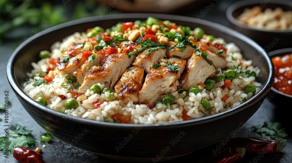 Grilled Chicken with Rice, Peas and Peanuts Grilled Chicken with Rice, Peas and Peanuts