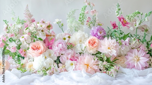 Soft Pink Floral Arrangement on White Background