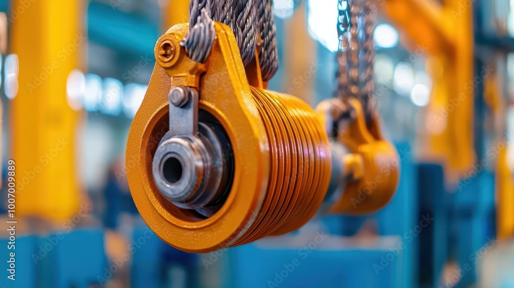 Obraz premium Engineers in a lab testing the load capacity of a crane s pulley system, pulley mechanics, load distribution