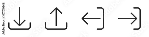 Download, exit, upload and login lined black isolated illustration set for UI. Vector icons in flat style