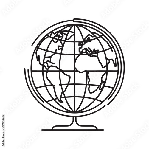 single one line globe silhouette on white background 