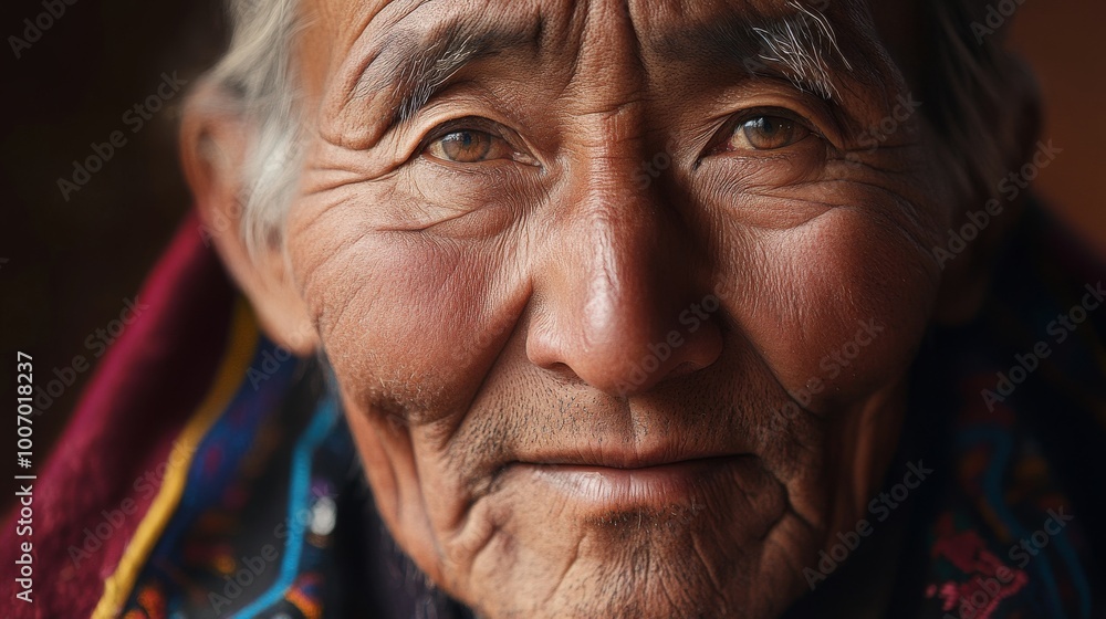 A close-up portrait of a Ladakhi elder, with deep wrinkles and wise eyes, wearing traditional attire and a warm smile A close-up portrait of a Ladakhi elder, with deep wrinkles and wise eyes, wearing traditional attire and a warm smile
