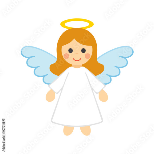 Cute Angel Cartoon Vector Illustration with Blue Wings