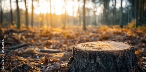 A tree stump is sitting in the middle of a forest